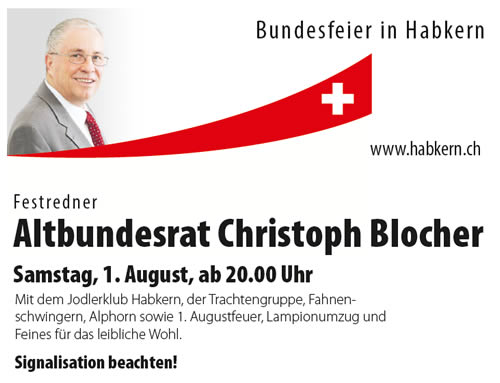 Festredner Altbundesrat Christoph Blocher am 1. August 2015 in Habkern